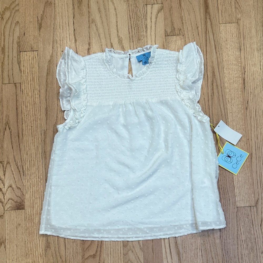 White Textured Ruffle Top